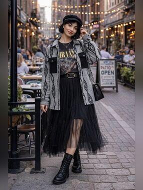 Boho Punk Grey Aztec Loose Rebel Shacket Layering Piece